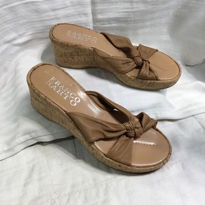 Franco Sarto cork wedges, size 6M, 2.25” heel, knitted bow straps